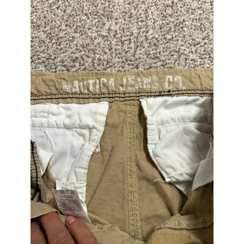 Nautica Jeans Co Mens Khaki Tan Ripstop Cargo Shorts Size 30 Cotton Utility